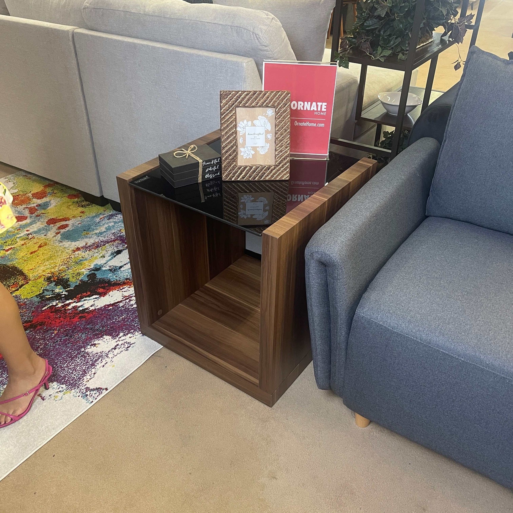 Langenthal Dark Walnut & Black Glass Top End Table - Ornate Home