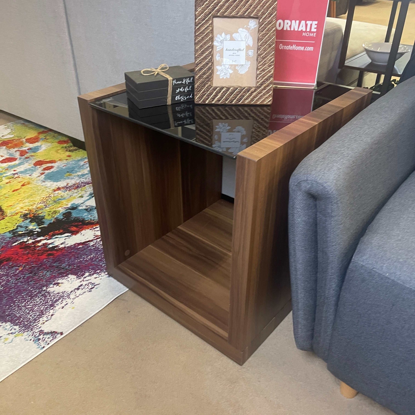 Langenthal Dark Walnut & Black Glass Top End Table - Ornate Home