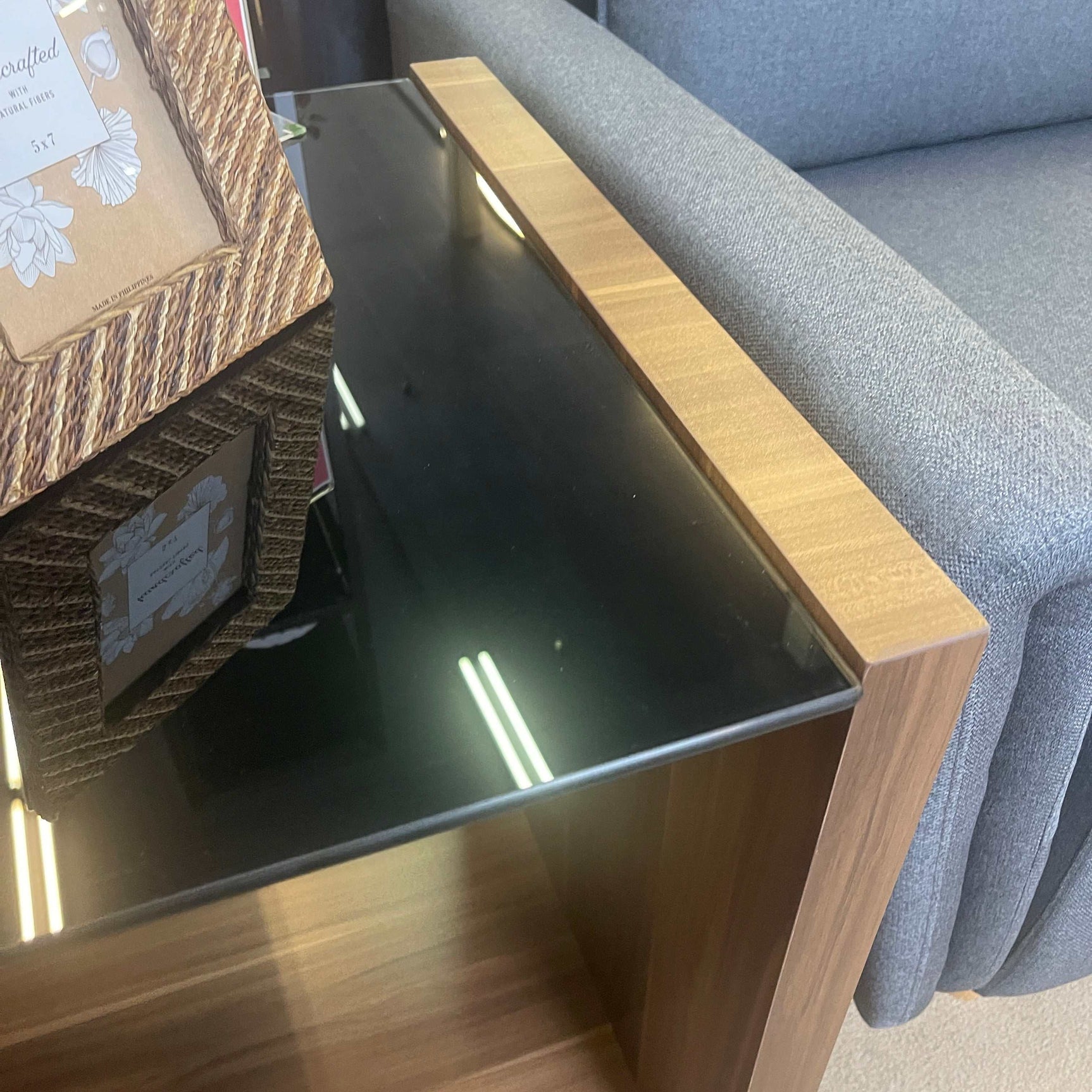 Langenthal Dark Walnut & Black Glass Top End Table - Ornate Home