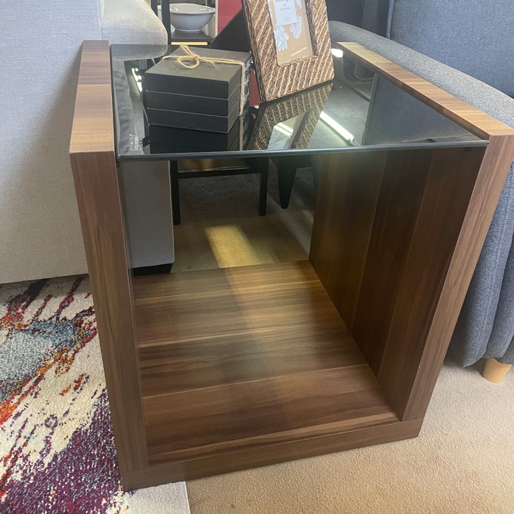 Langenthal Dark Walnut & Black Glass Top End Table - Ornate Home