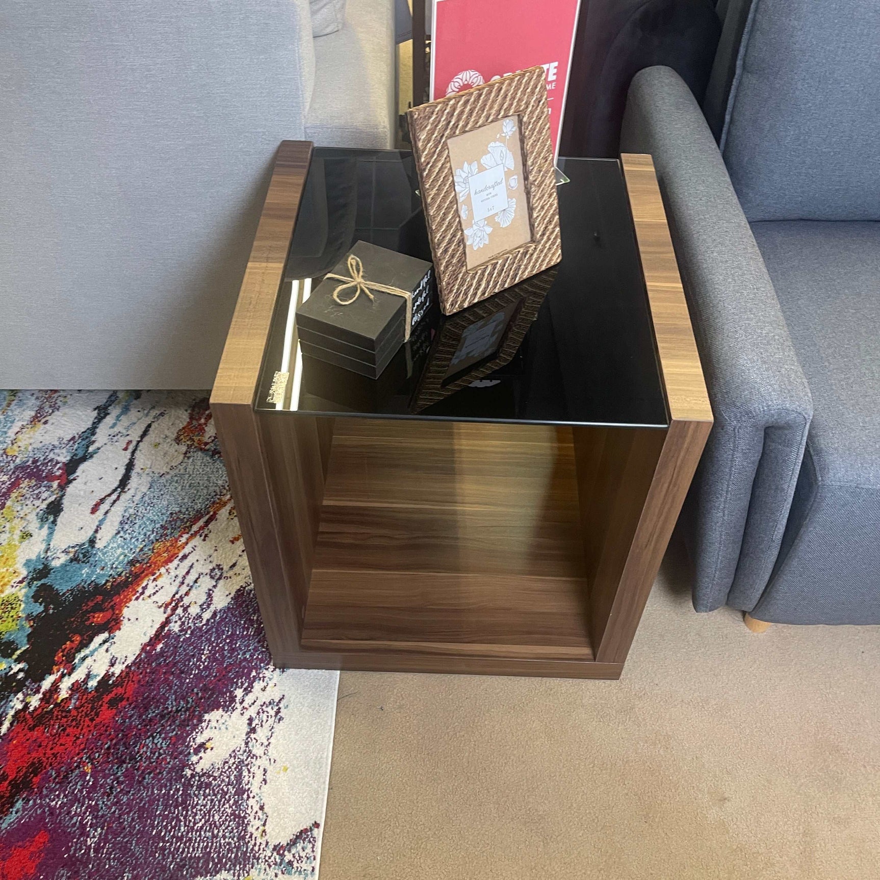 Langenthal Dark Walnut & Black Glass Top End Table - Ornate Home