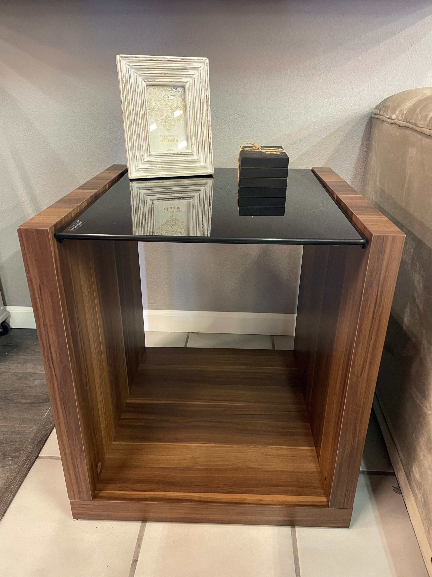 Langenthal Dark Walnut & Black Glass Top End Table - Ornate Home