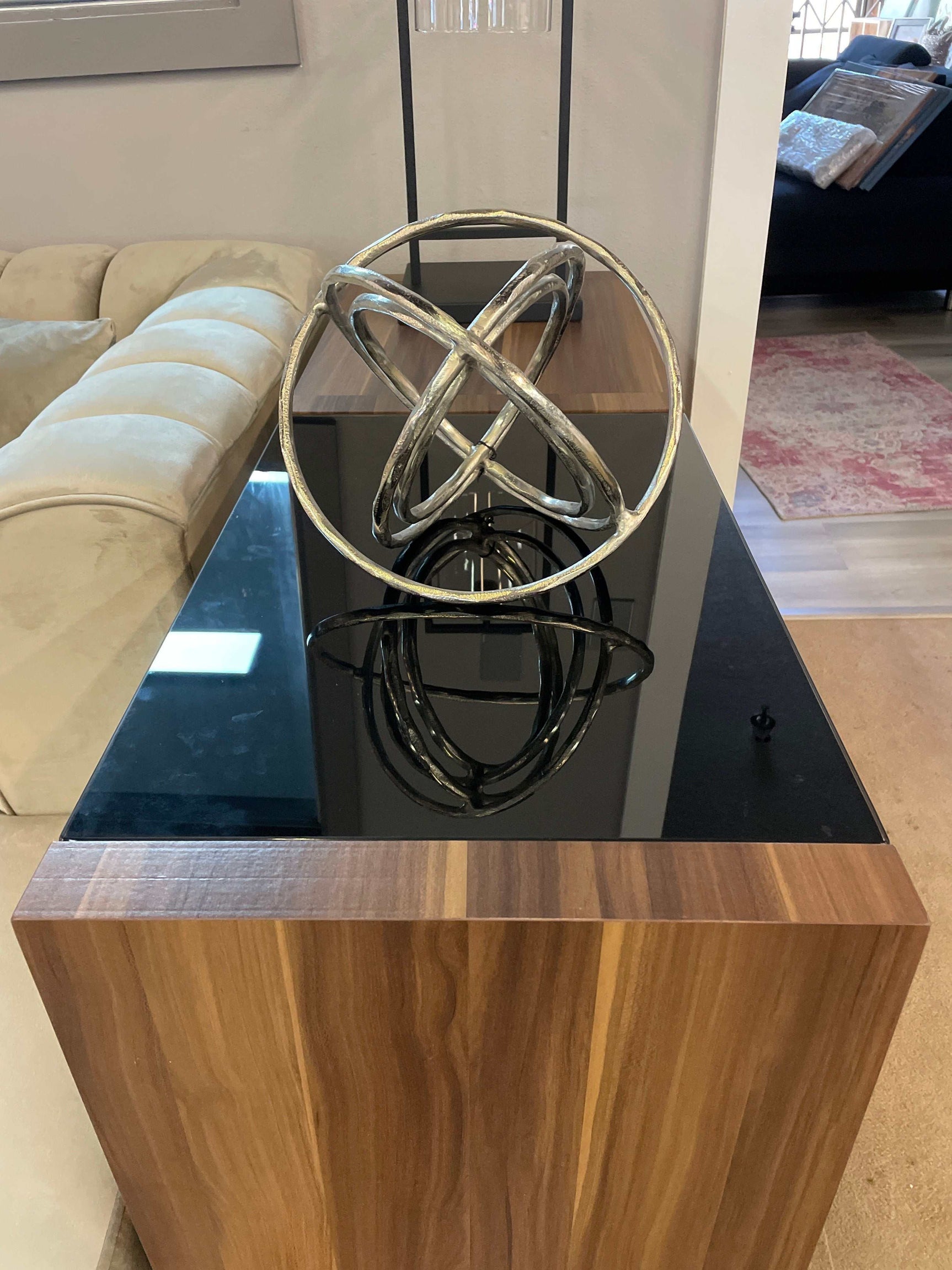 Langenthal Dark Walnut & Black Glass Top Sofa Table - Ornate Home