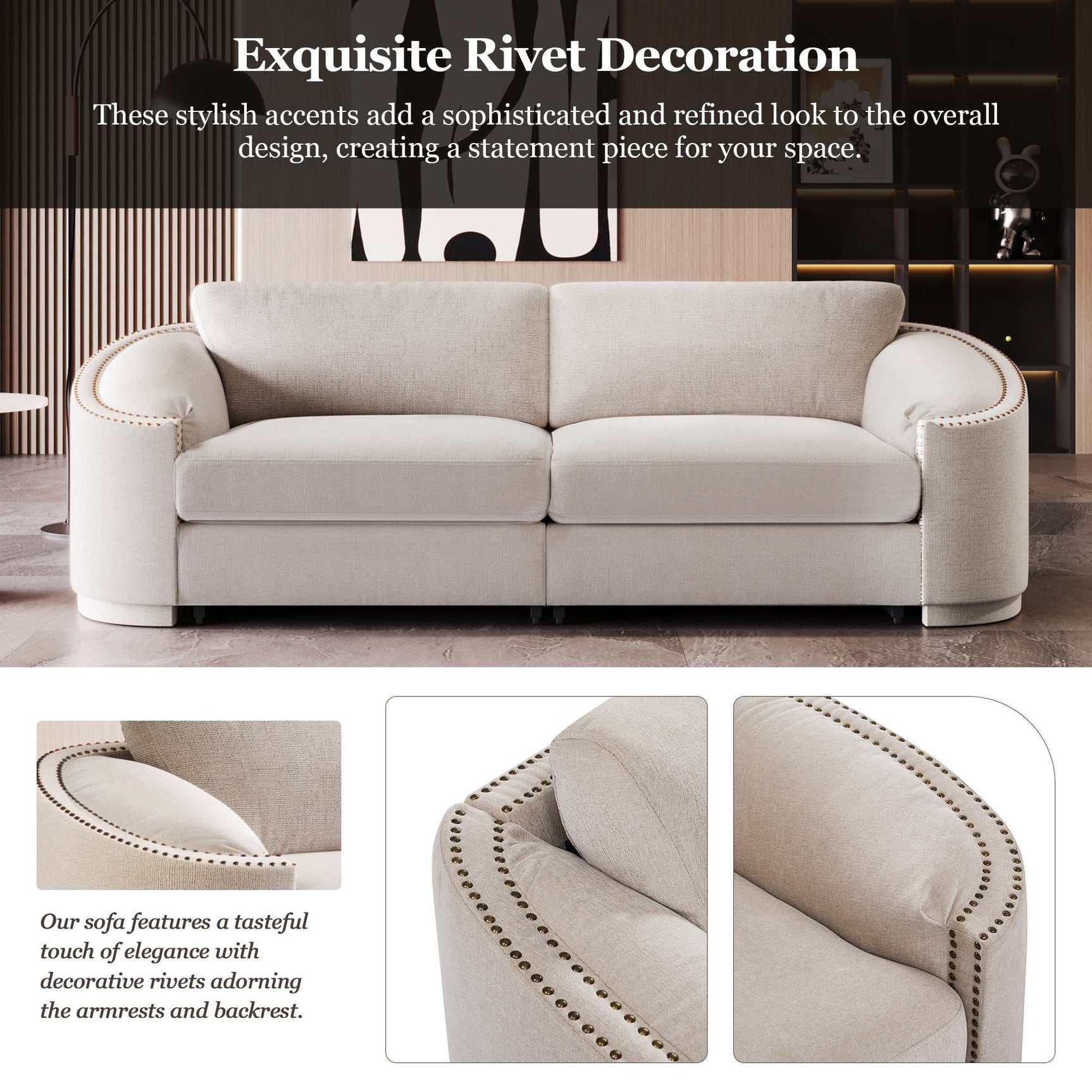 Lassen Semilunar Arm Sofa Beige - Ornate Home