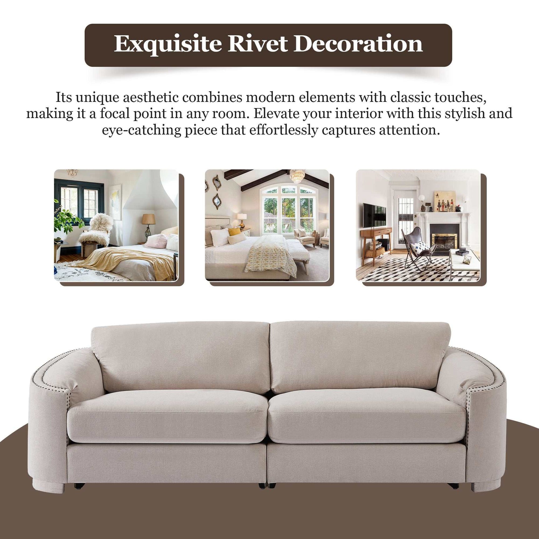 Lassen Semilunar Arm Sofa Beige - Ornate Home