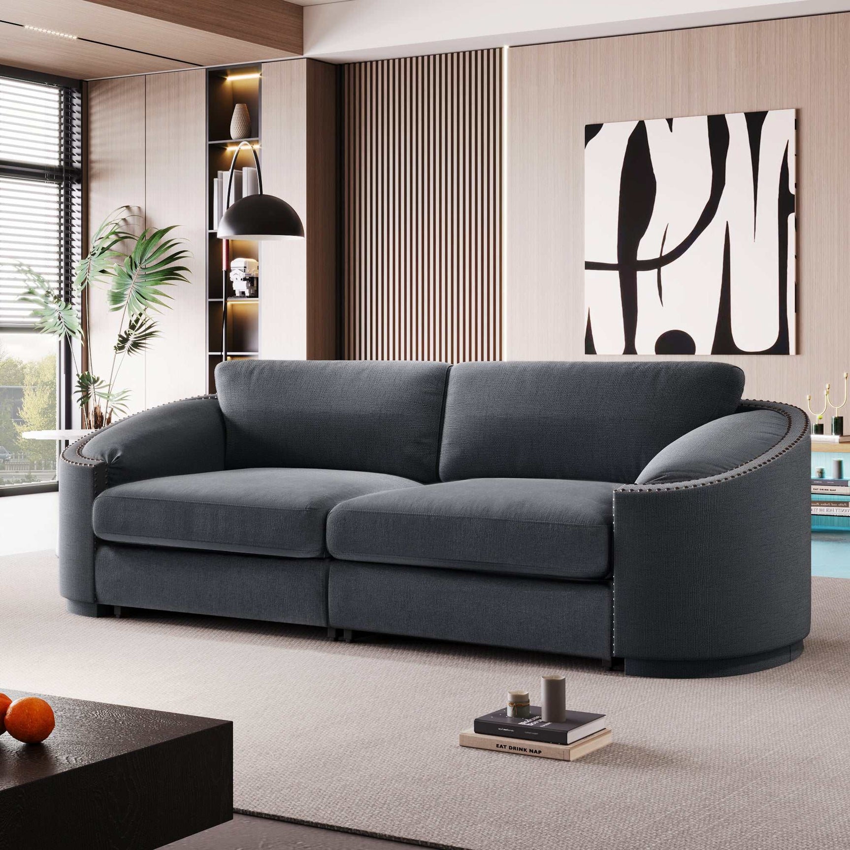 Lassen Semilunar Arm Sofa Dark Gray - Ornate Home