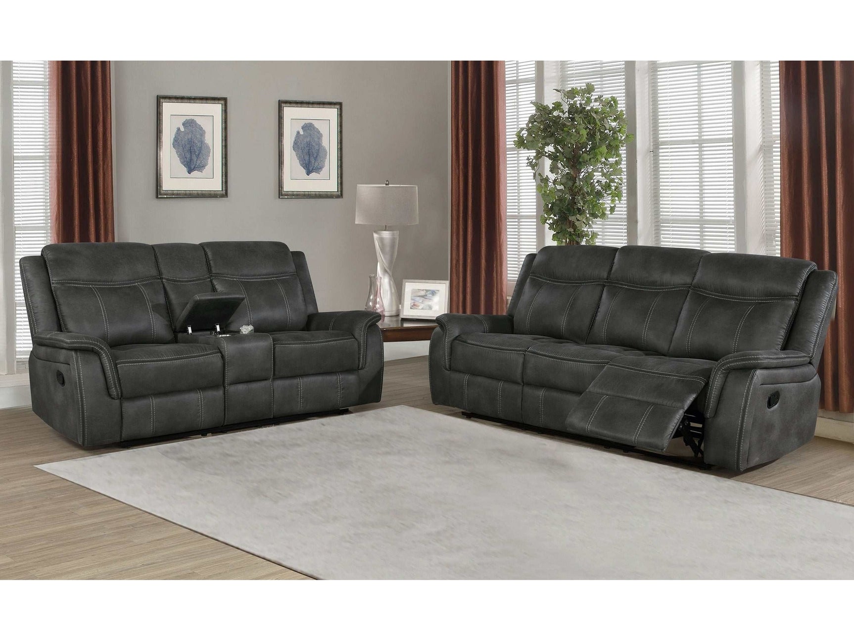 Lawrence Charcoal 2 Pc Motion Sofa Set - Ornate Home