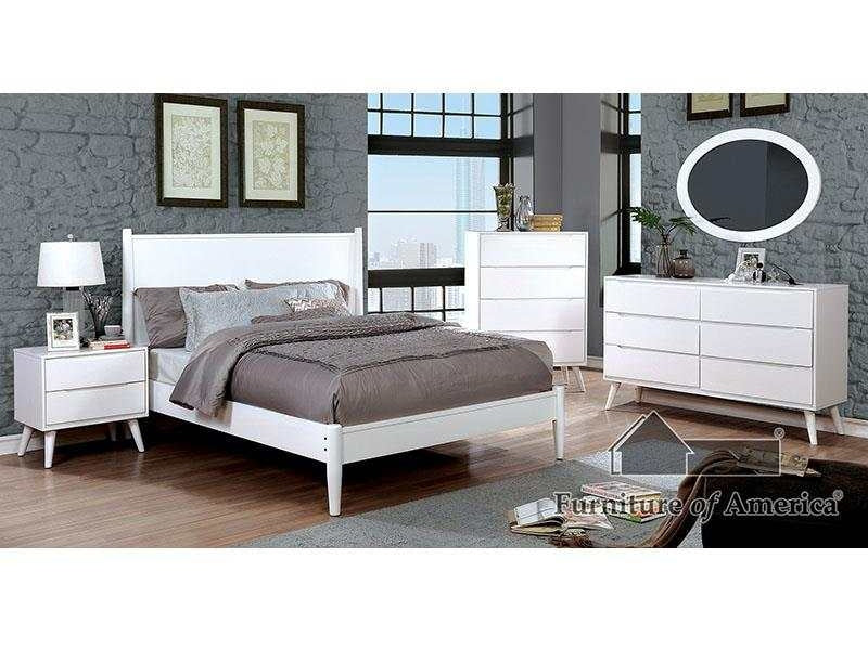 Lennart White 5 Pc. Queen Bedroom Set w/ 2NS & Oval Mirror - Ornate Home