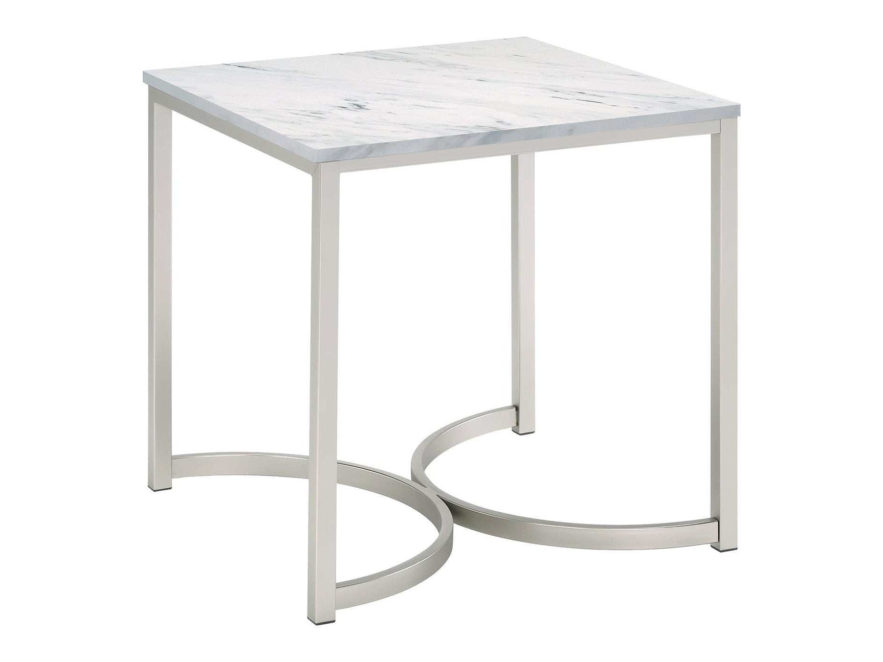 Leona Faux White Marble / Satin Nickel End Table - Ornate Home