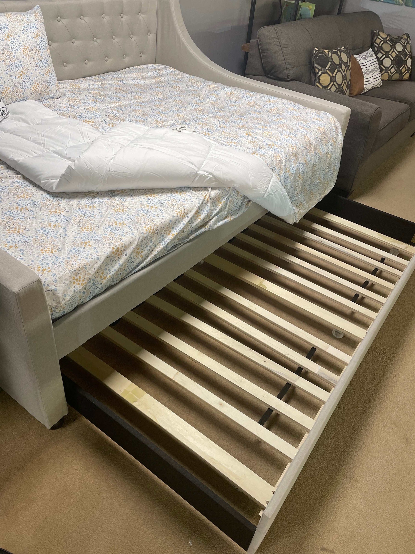 Lianna Fog Fabric Uph. Full Daybed w/Twin Trundle - Ornate Home