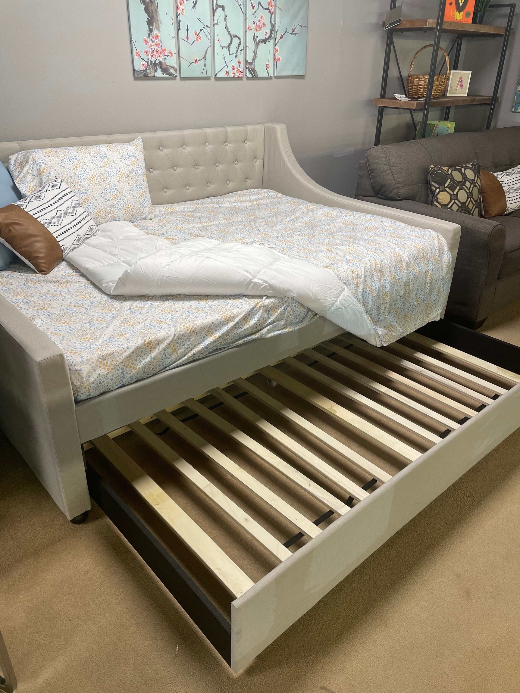 Lianna Fog Fabric Uph. Full Daybed w/Twin Trundle - Ornate Home