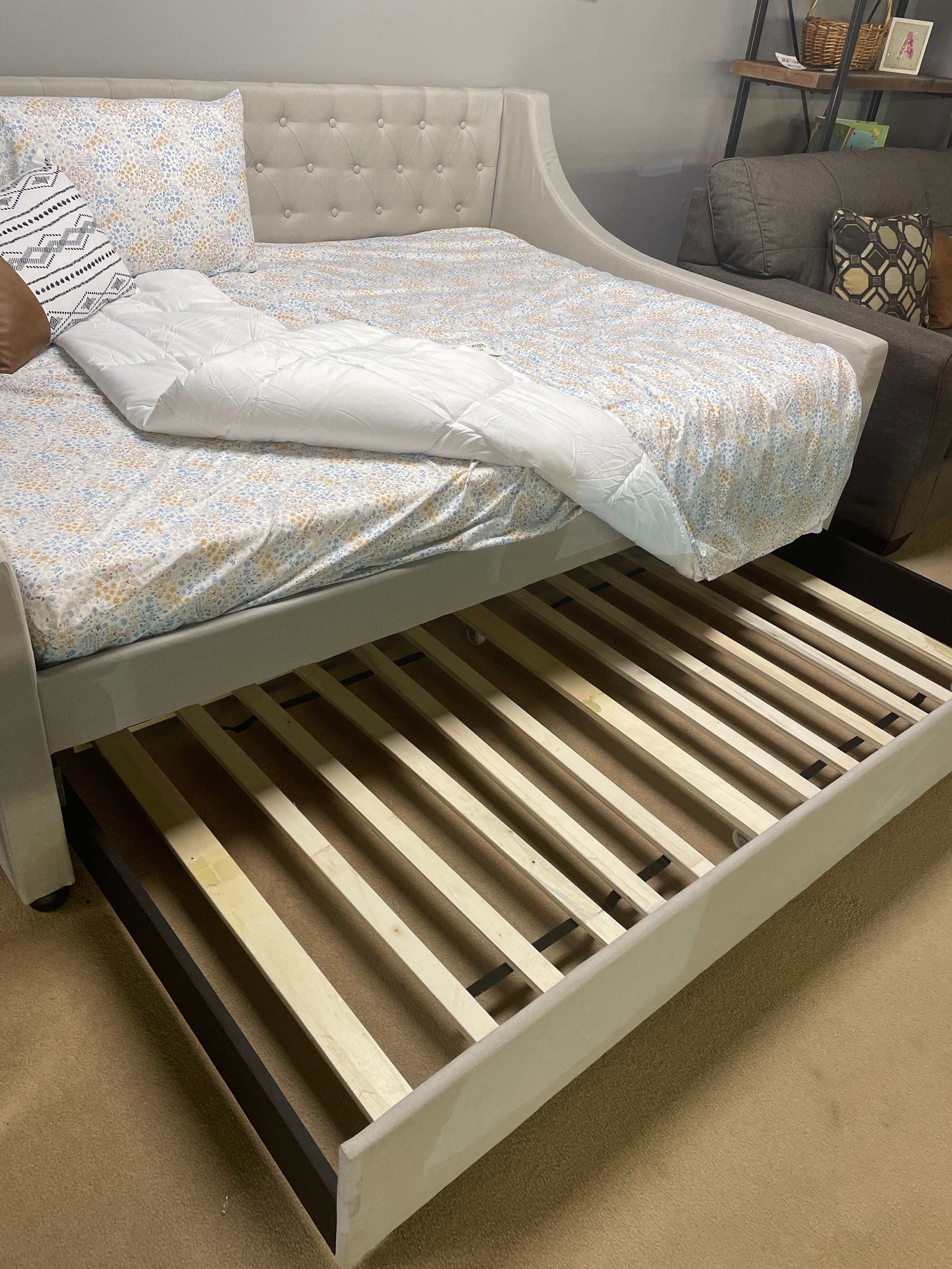 Lianna Fog Fabric Uph. Full Daybed w/Twin Trundle - Ornate Home