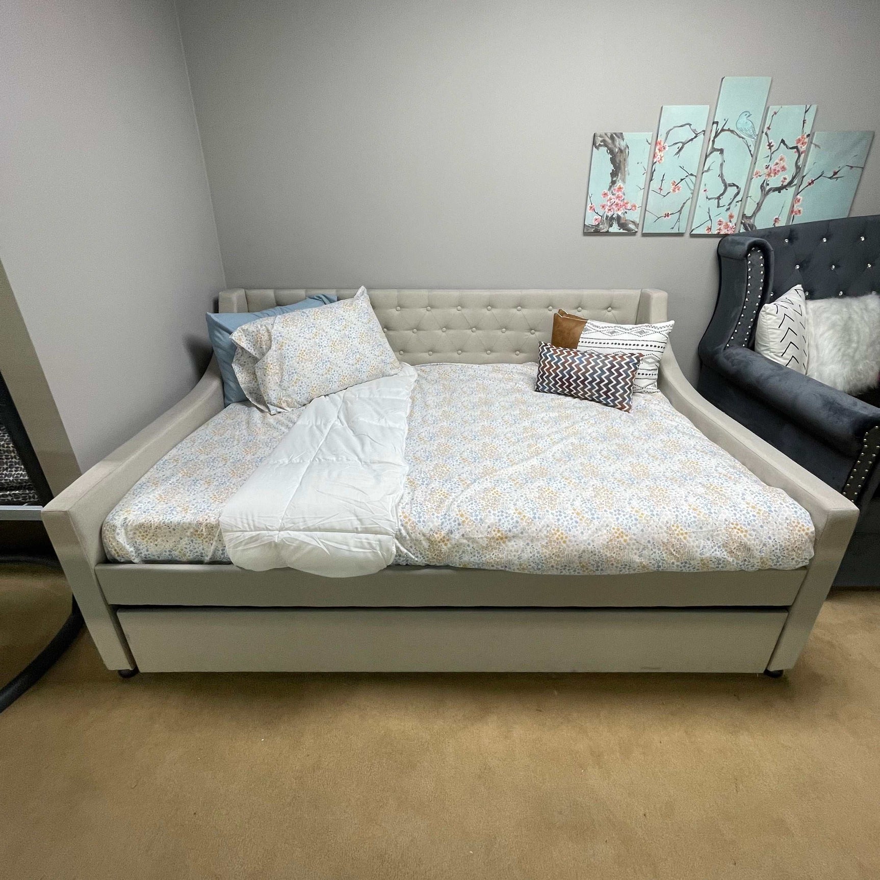 Lianna Fog Fabric Uph. Full Daybed w/Twin Trundle - Ornate Home