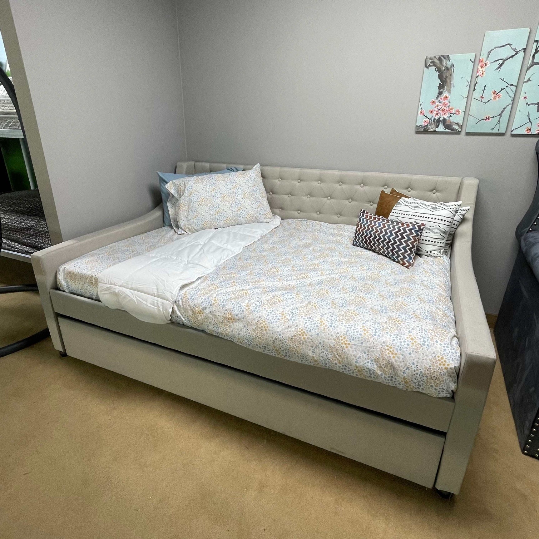 Lianna Fog Fabric Uph. Full Daybed w/Twin Trundle - Ornate Home