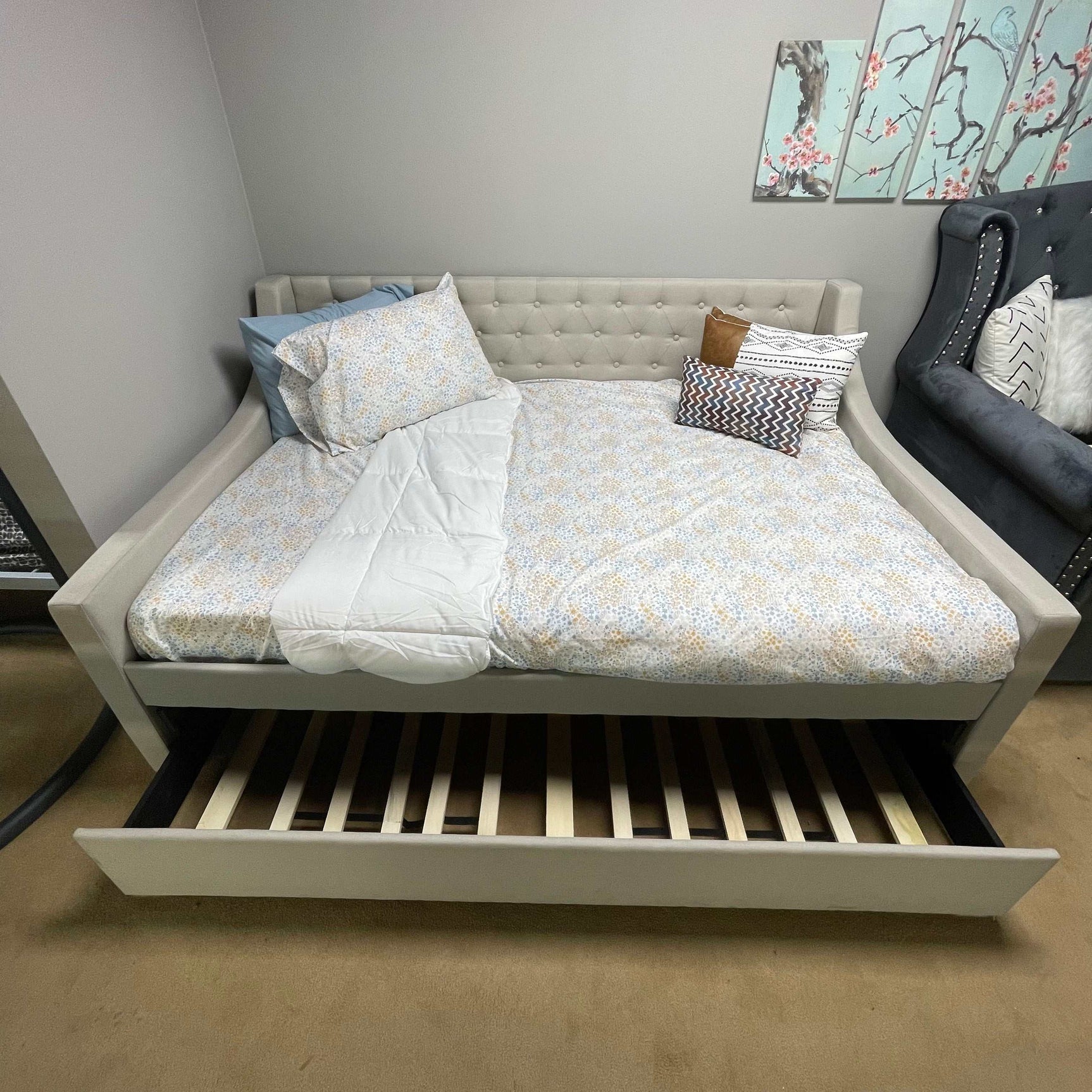 Lianna Fog Fabric Uph. Full Daybed w/Twin Trundle - Ornate Home