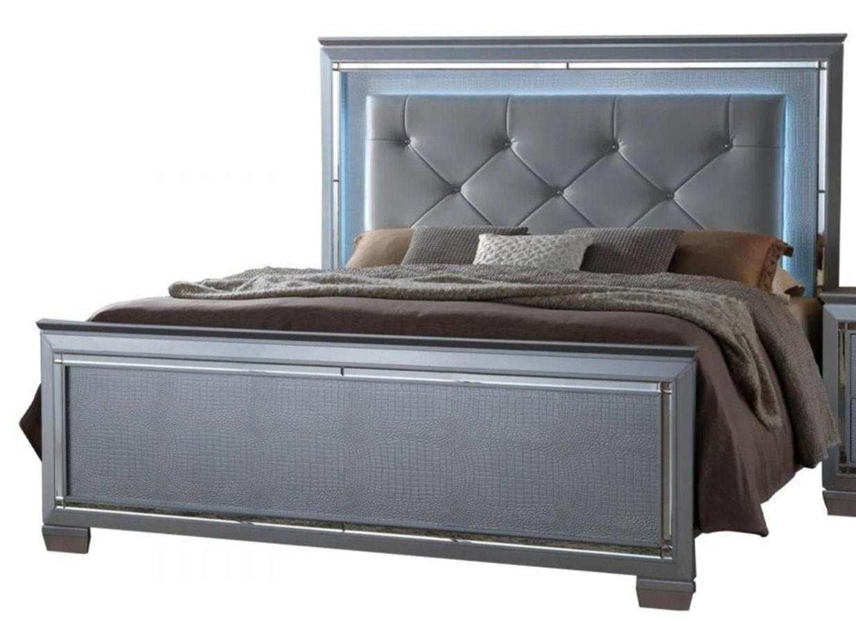 Lillian Silver LED King Panel Bed - Ornate Home