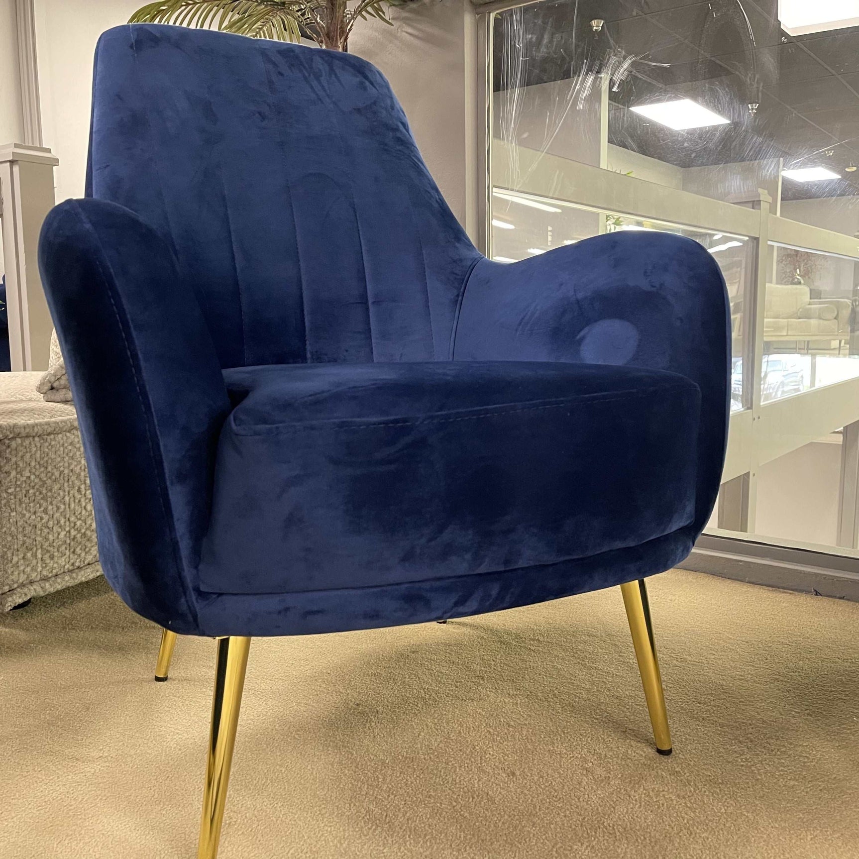 Linea Navy Blue Velvet Accent Chair - Ornate Home