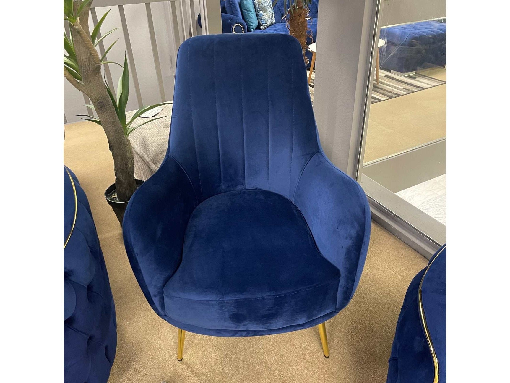 Linea Navy Blue Velvet Accent Chair - Ornate Home