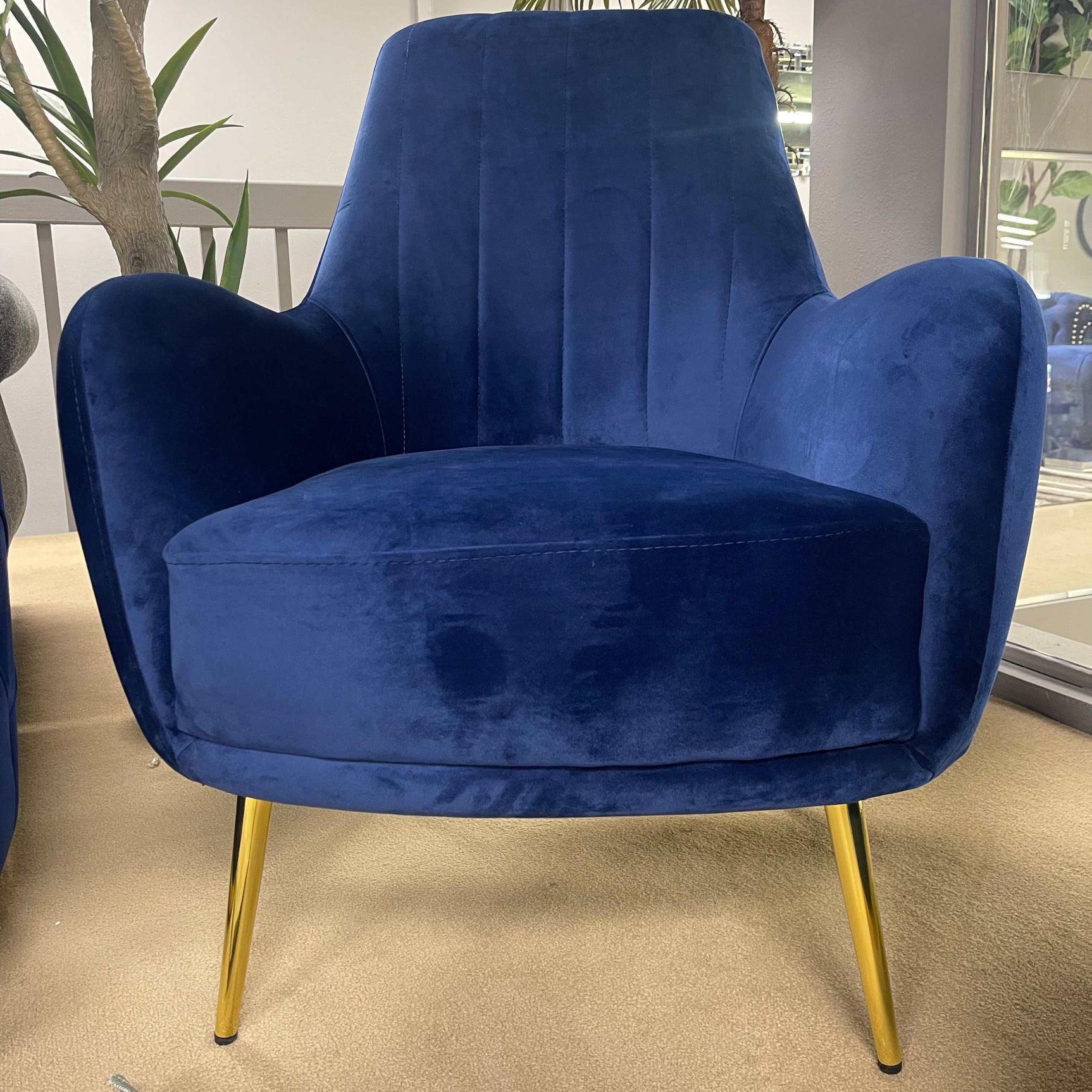 Linea Navy Blue Velvet Accent Chair - Ornate Home