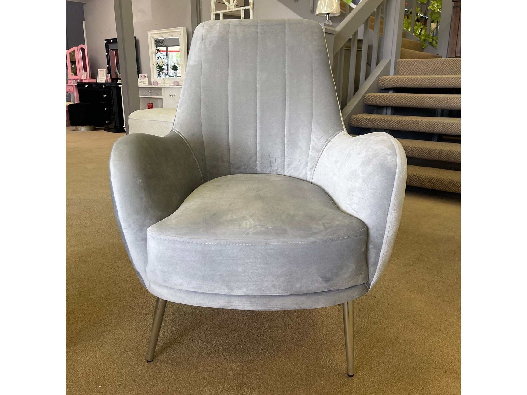 Linea Silver Velvet Accent Chair - Ornate Home