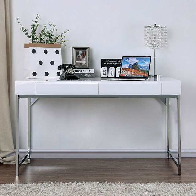 Loke White/Chrome Computer Desk - Ornate Home