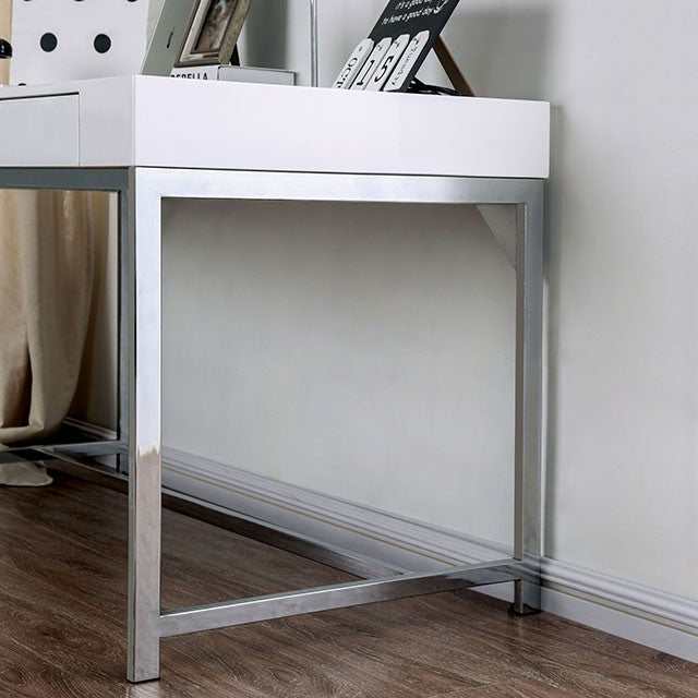 Loke White/Chrome Computer Desk - Ornate Home