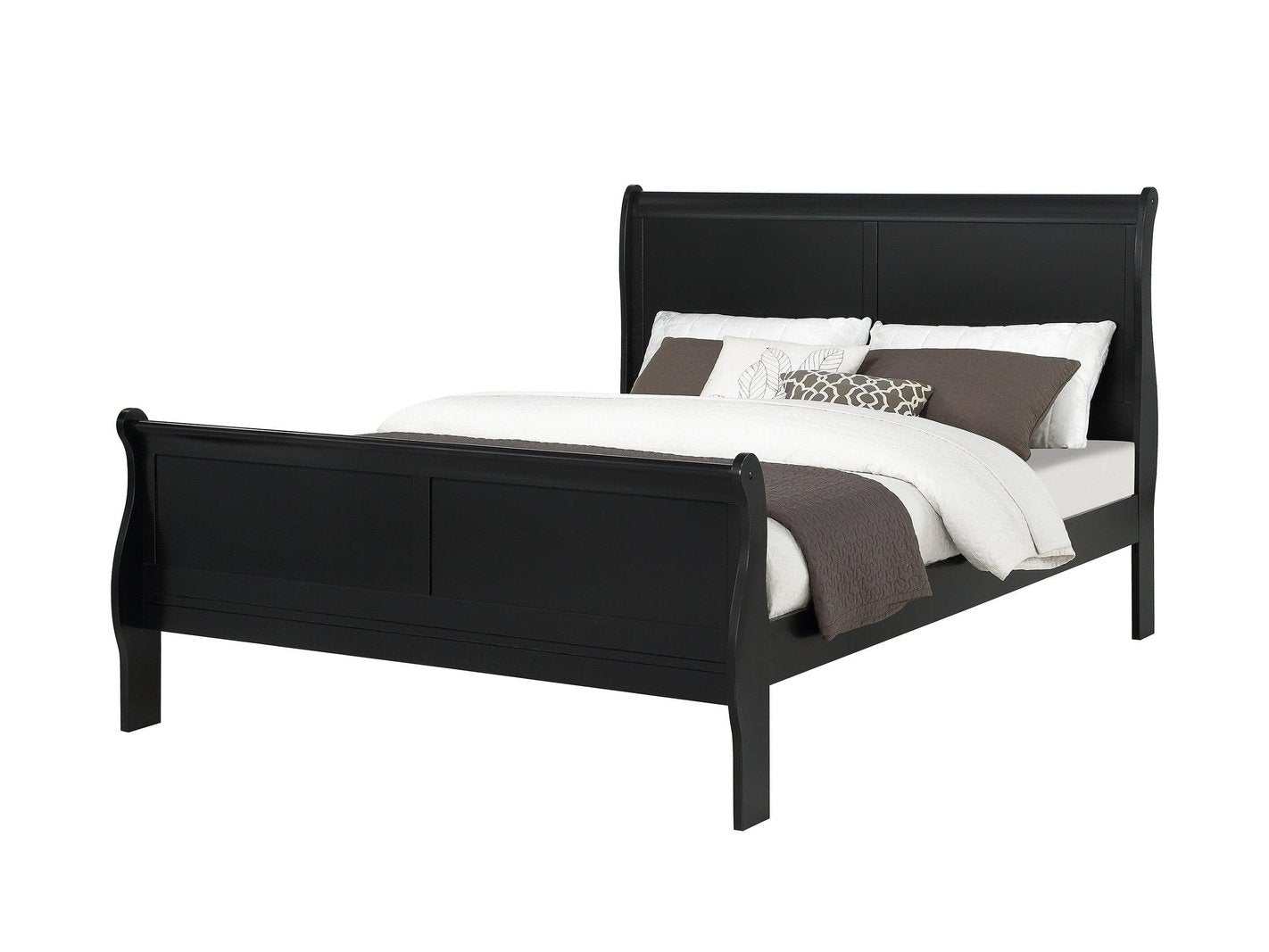 Louis Philip Black Queen Sleigh Bed w/ Pluma Mattress & Mia-Lynn Box Spring - Ornate Home