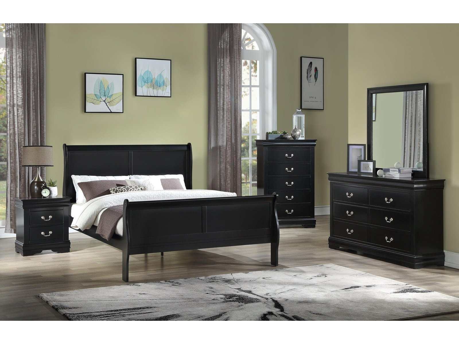 Louis Philip Black Sleigh Bedroom Sets - Ornate Home