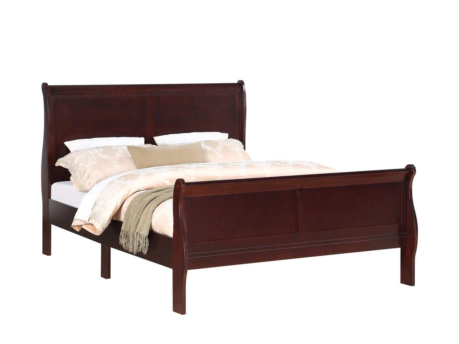 Louis Philip Cherry King Sleigh Bed w/ Pluma Mattress & Mia-Lynn Box Spring - Ornate Home