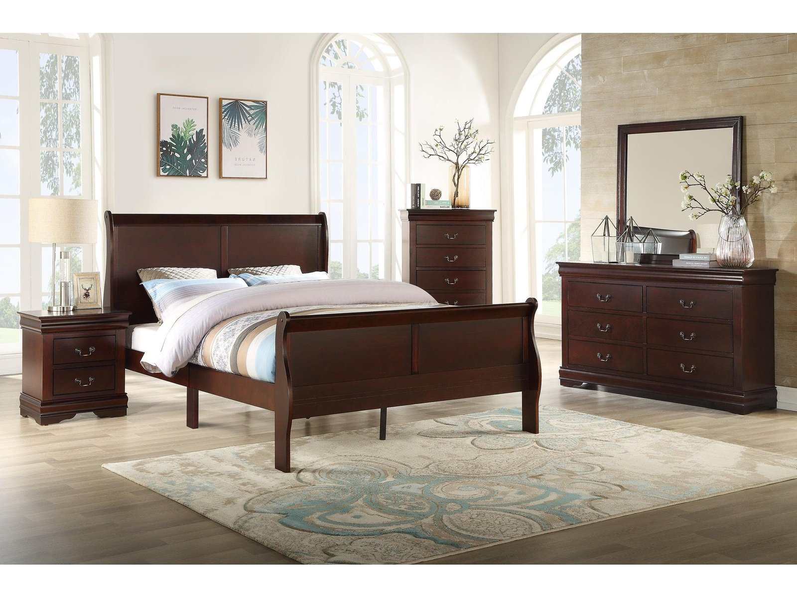 Louis Philip Cherry Sleigh Bedroom Sets - Ornate Home