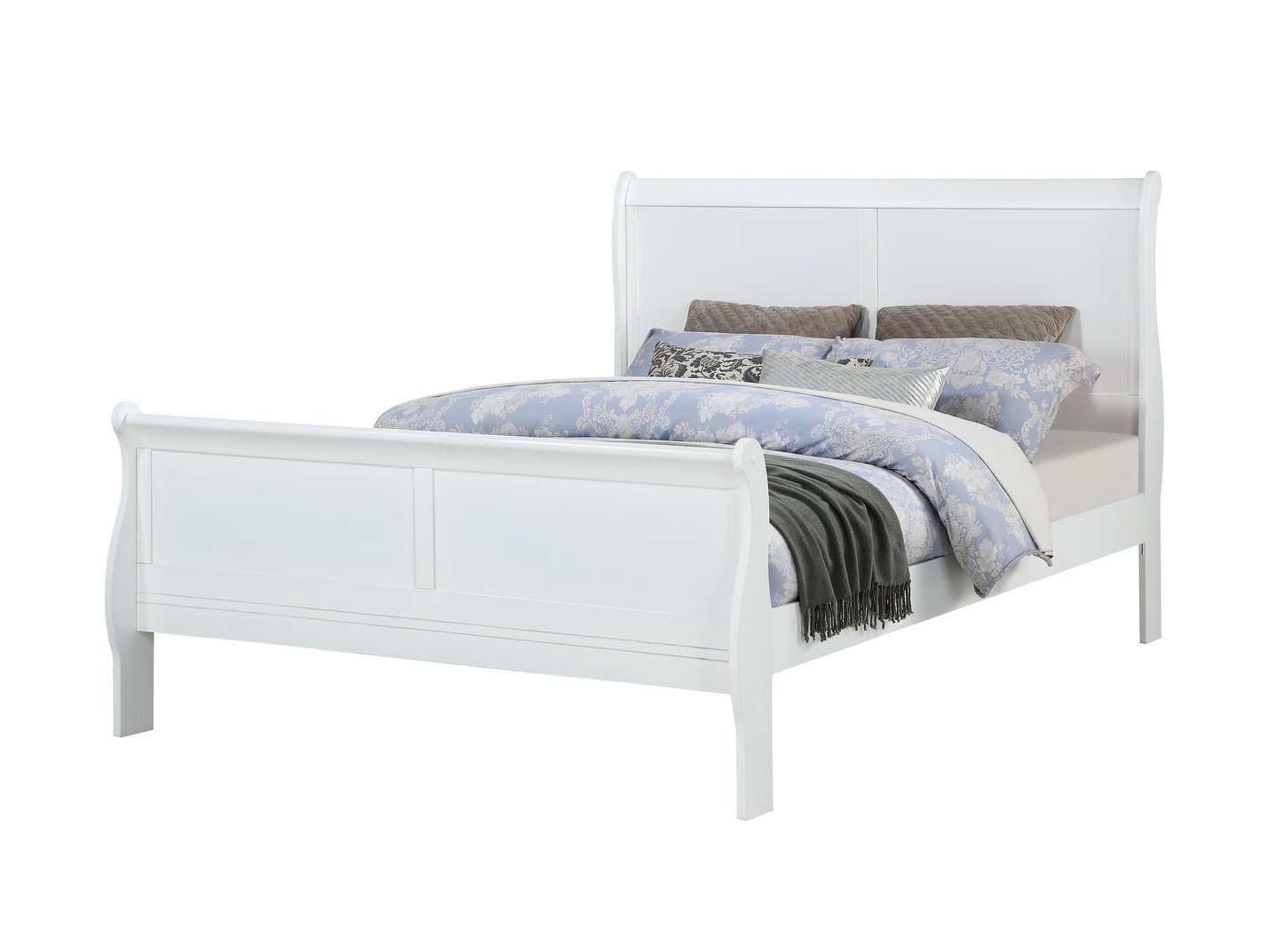 Louis Philip White Queen Sleigh Bed w/ Pluma Mattress & Mia-Lynn Box Spring - Ornate Home