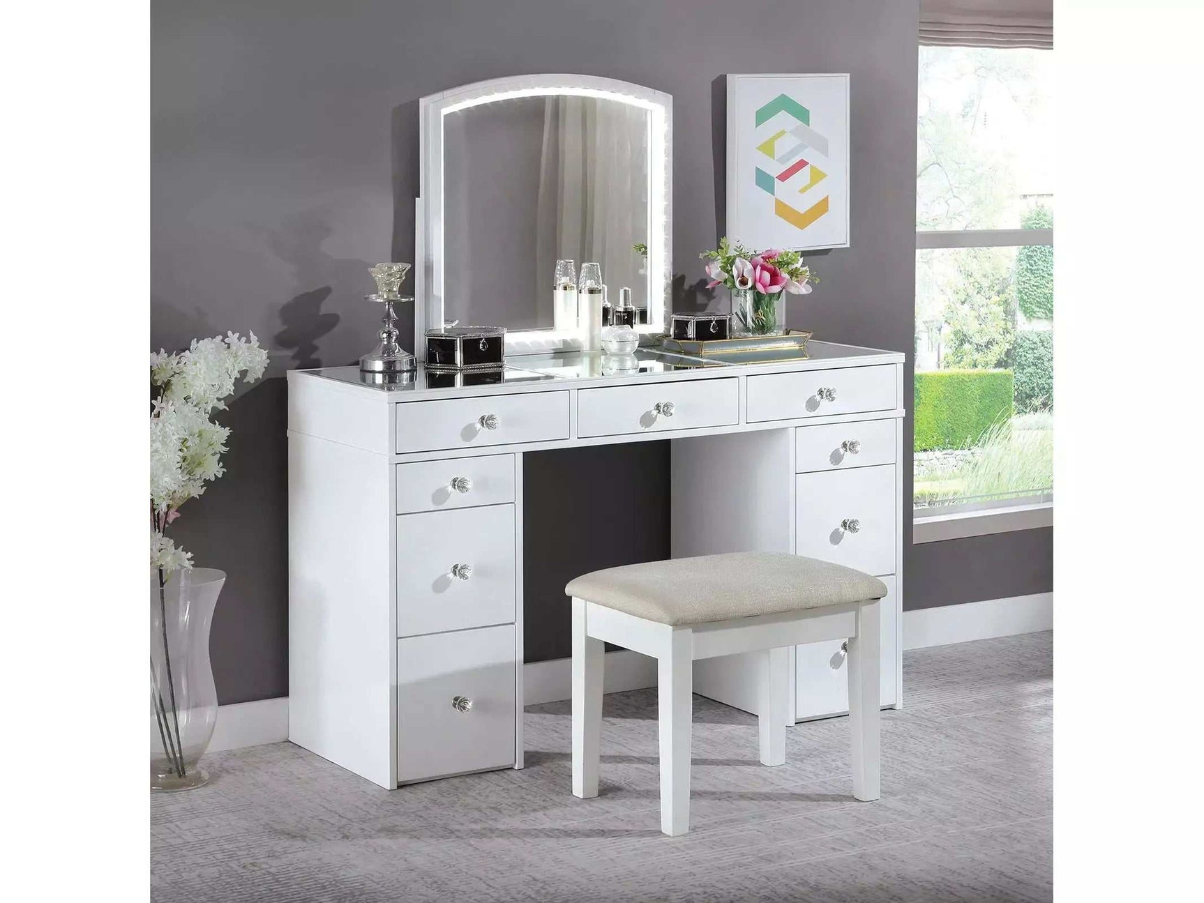 Louise White Vanity Set - Ornate Home