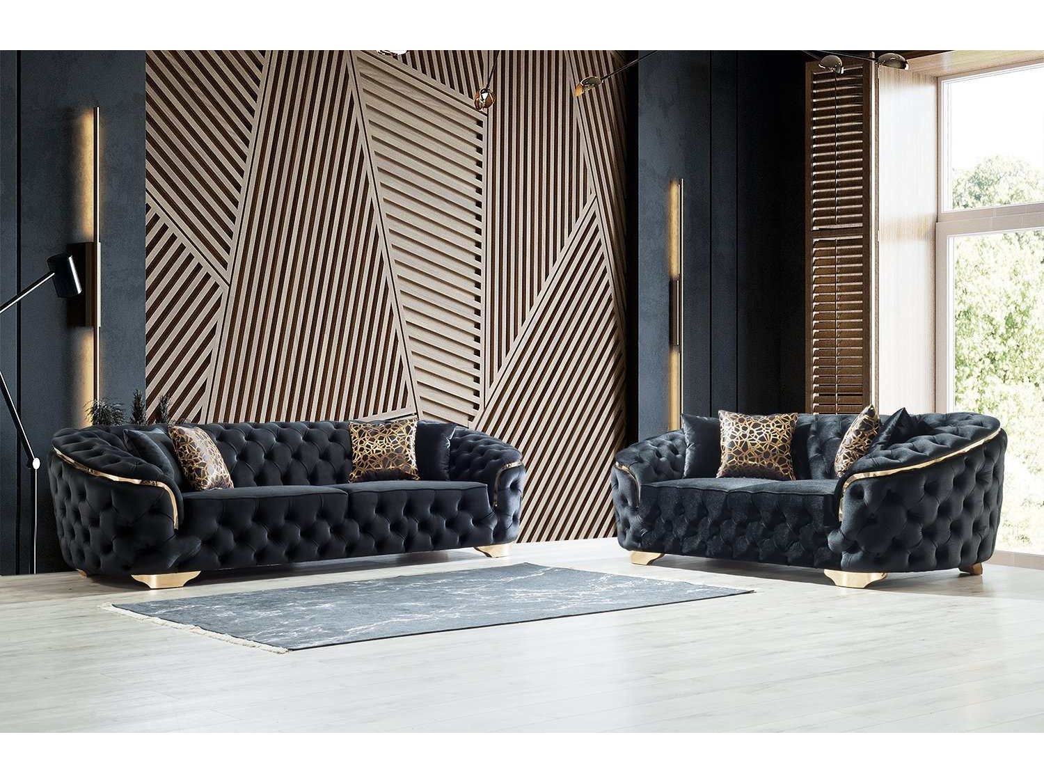 Lupino Black Velvet Sofa & Loveseat - Ornate Home