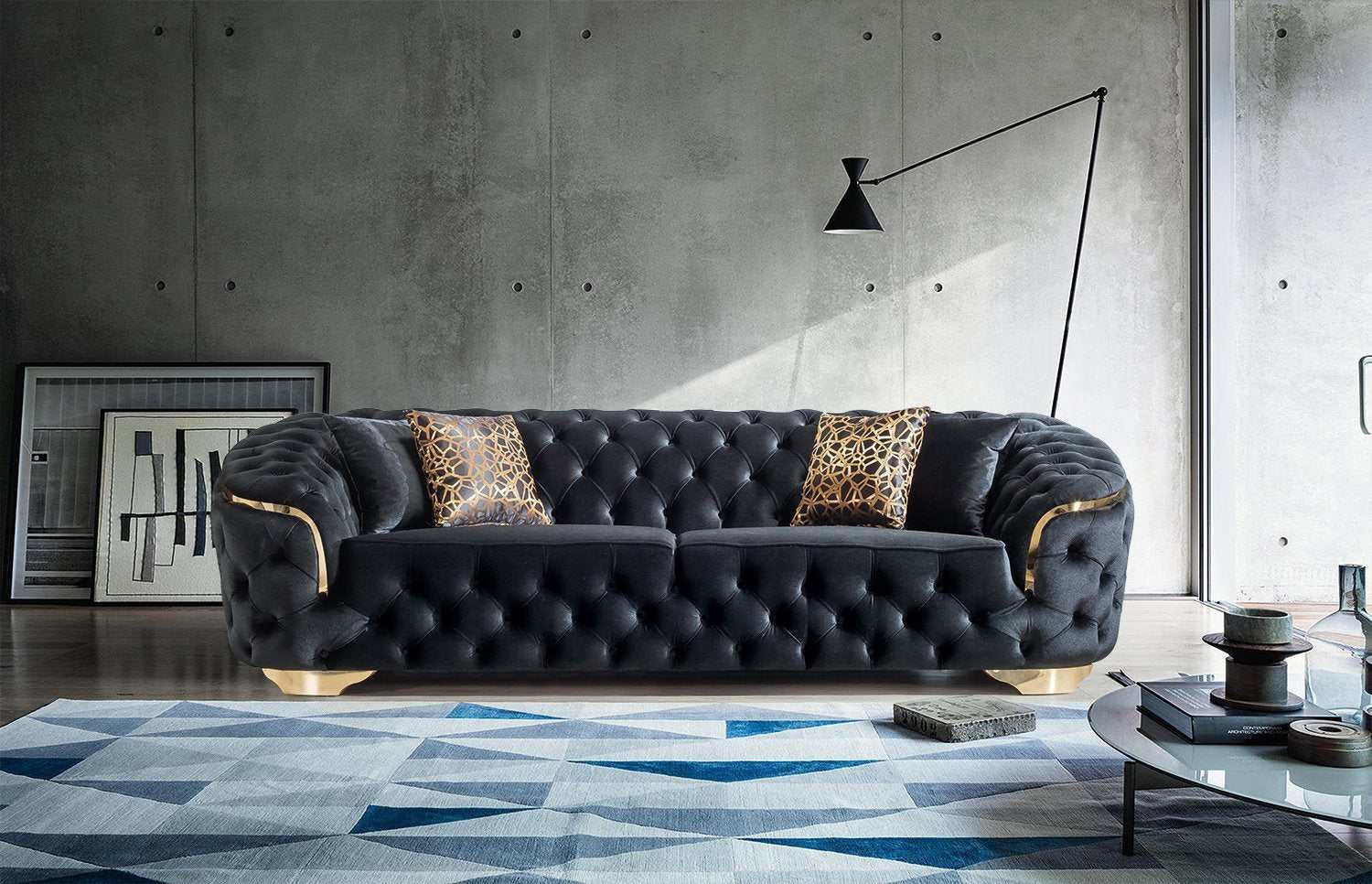 Lupino Black Velvet Sofa & Loveseat - Ornate Home
