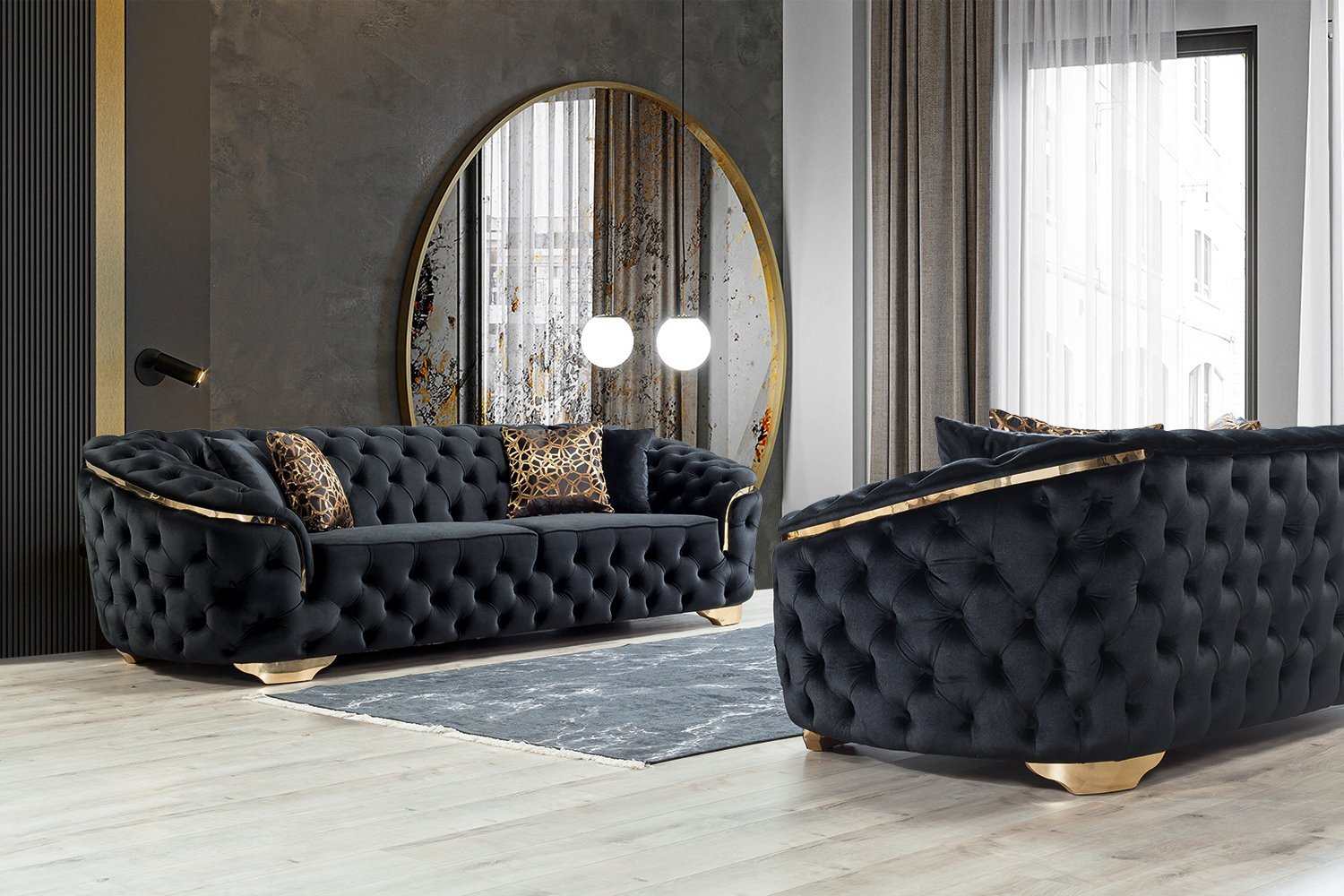 Lupino Black Velvet Sofa & Loveseat - Ornate Home