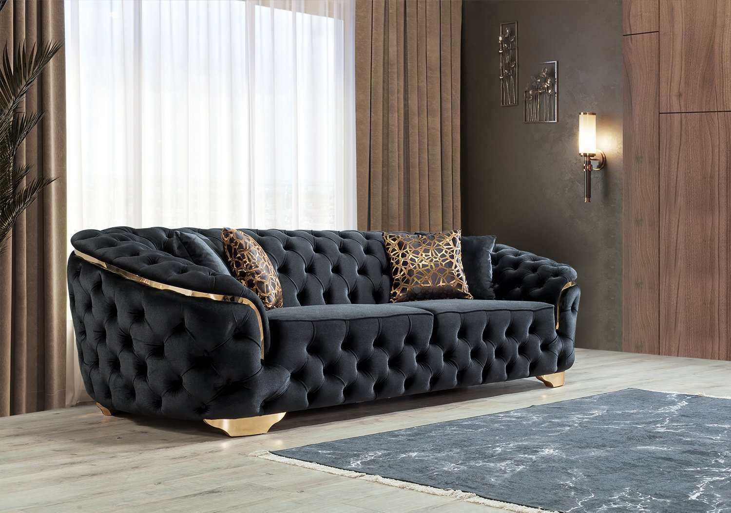 Lupino Black Velvet Sofa & Loveseat - Ornate Home
