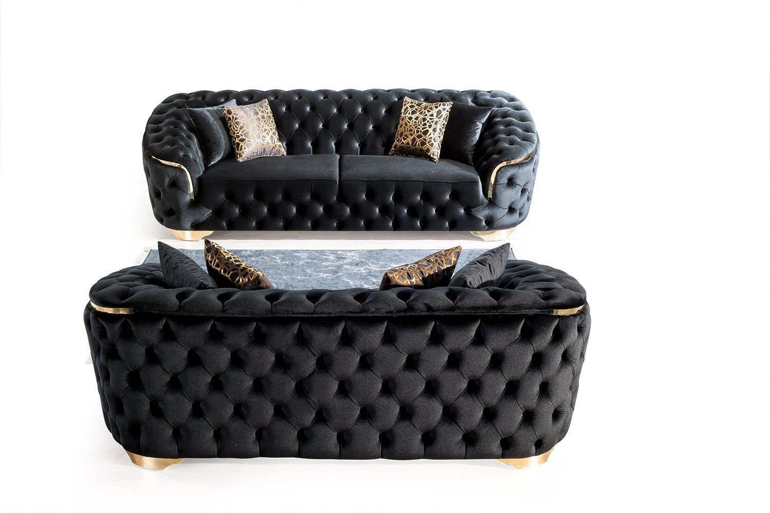 Lupino Black Velvet Sofa & Loveseat - Ornate Home