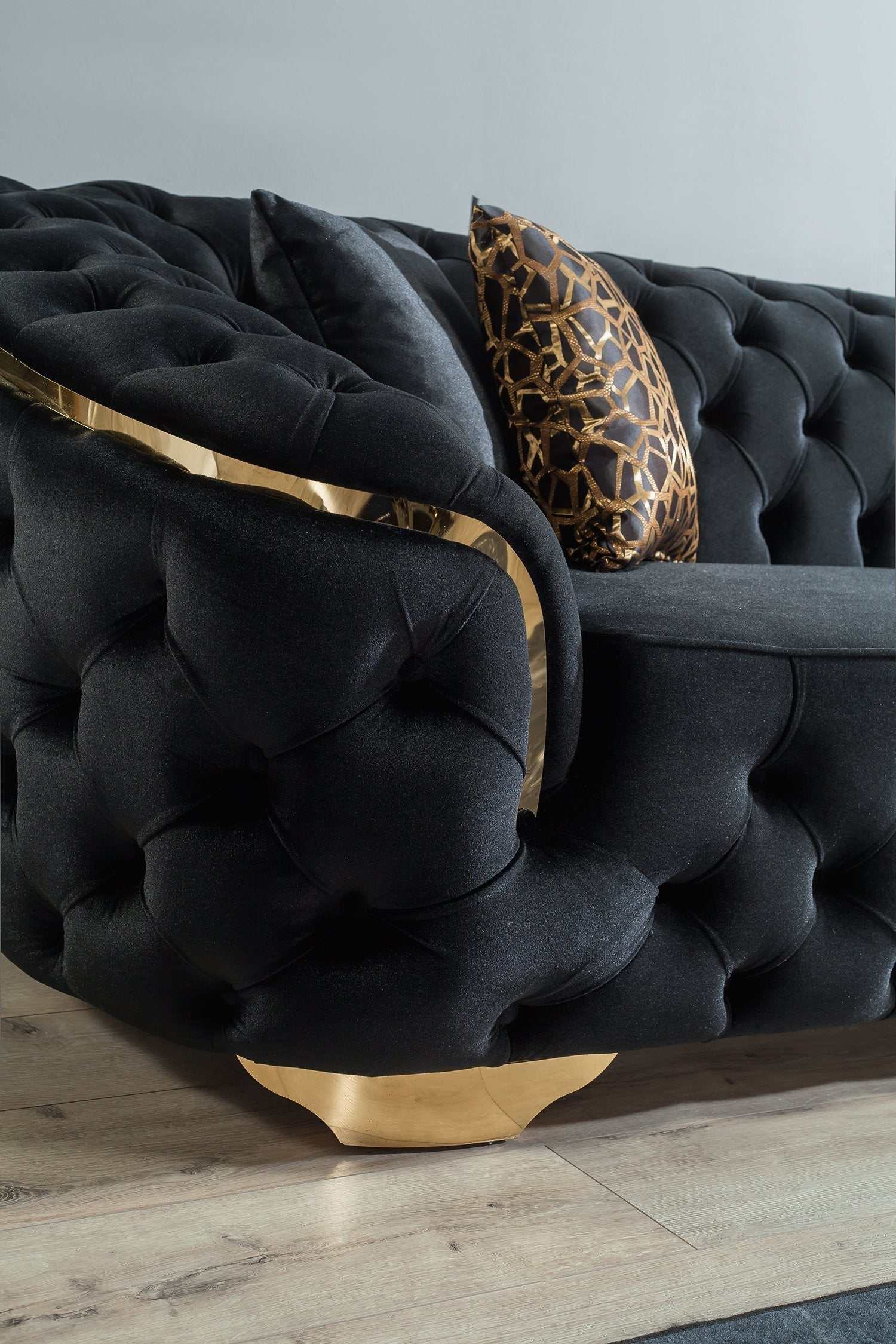 Lupino Black Velvet Sofa & Loveseat - Ornate Home