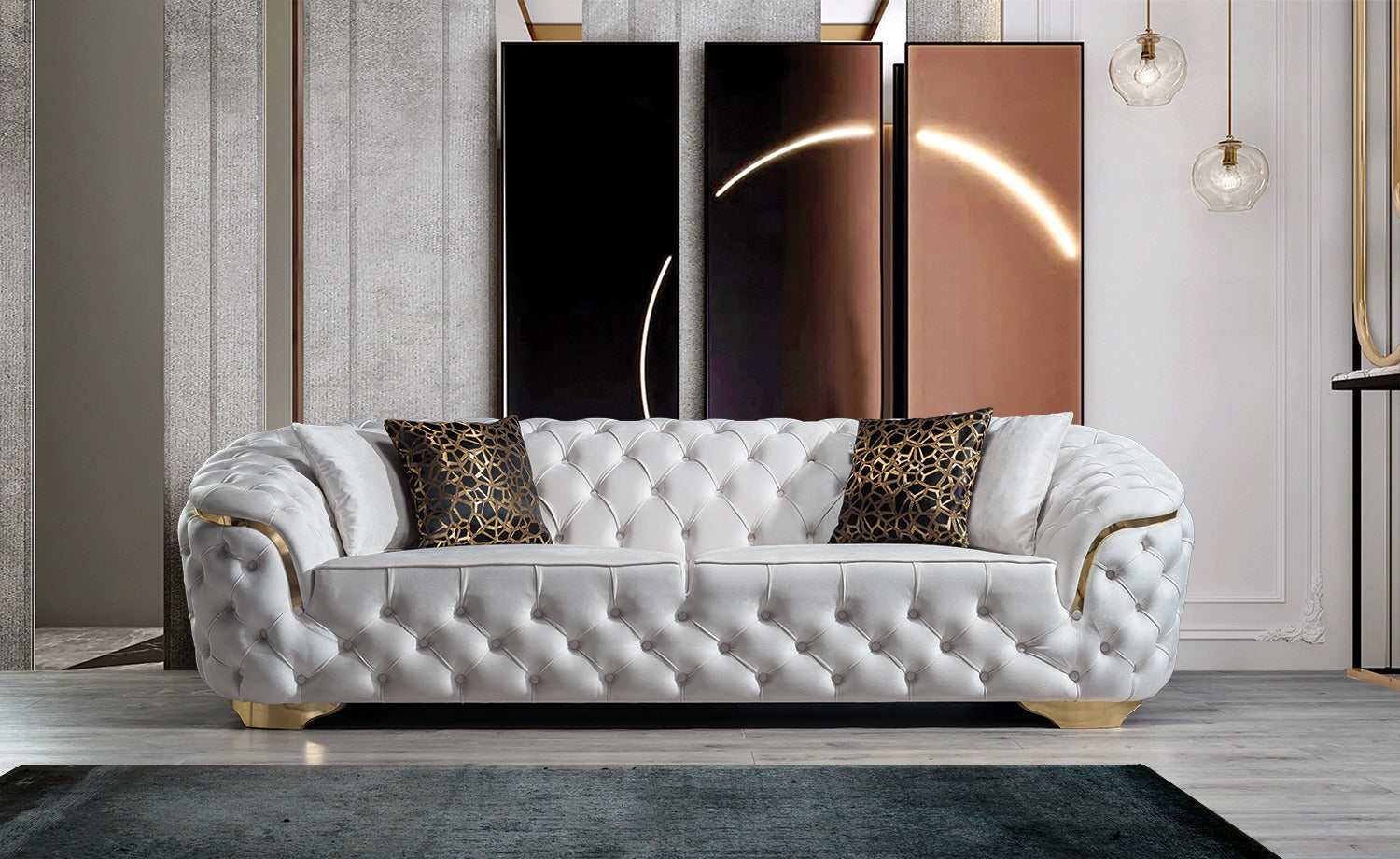 Lupino Ivory Velvet Living Room Set - Ornate Home