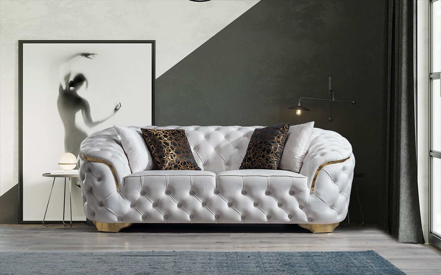 Lupino Ivory Velvet Living Room Set - Ornate Home