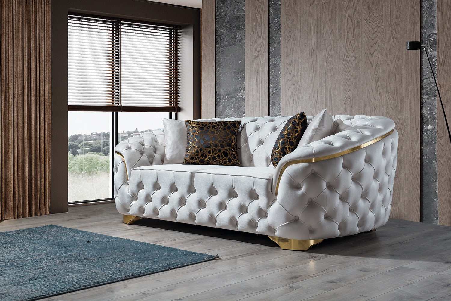 Lupino Ivory Velvet Living Room Set - Ornate Home