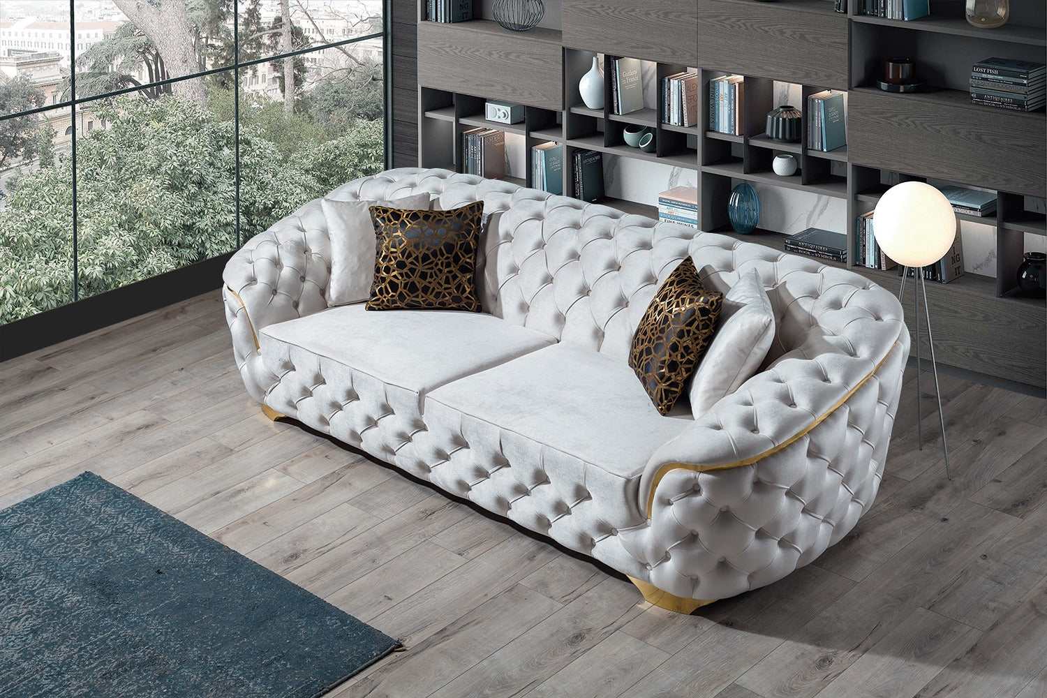 Lupino Ivory Velvet Living Room Set - Ornate Home