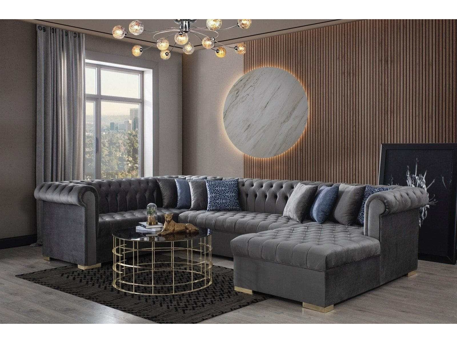 Luxen Velvet Gray RAF Chaise Sectional - Ornate Home