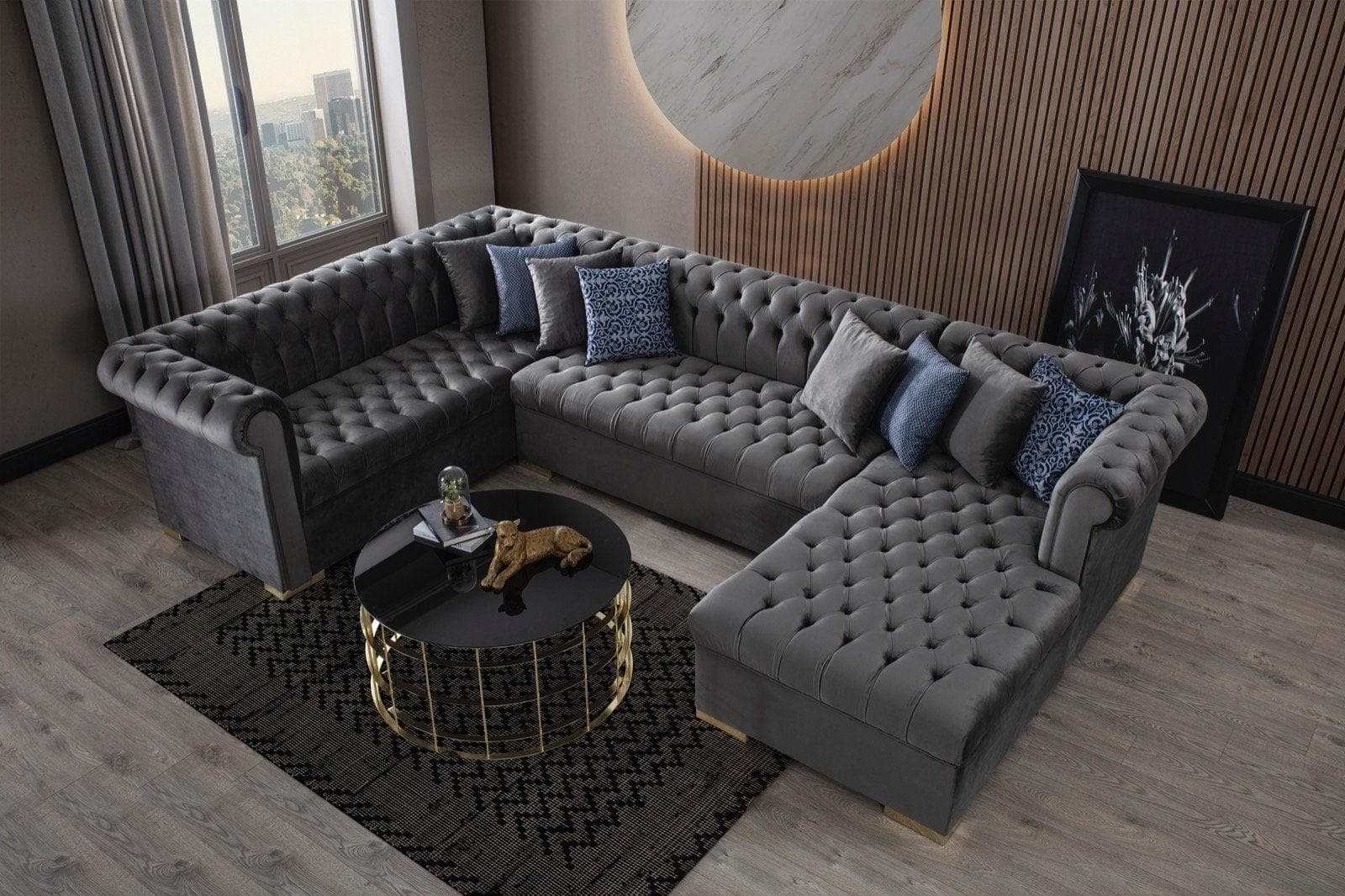 Luxen Velvet Gray RAF Chaise Sectional - Ornate Home