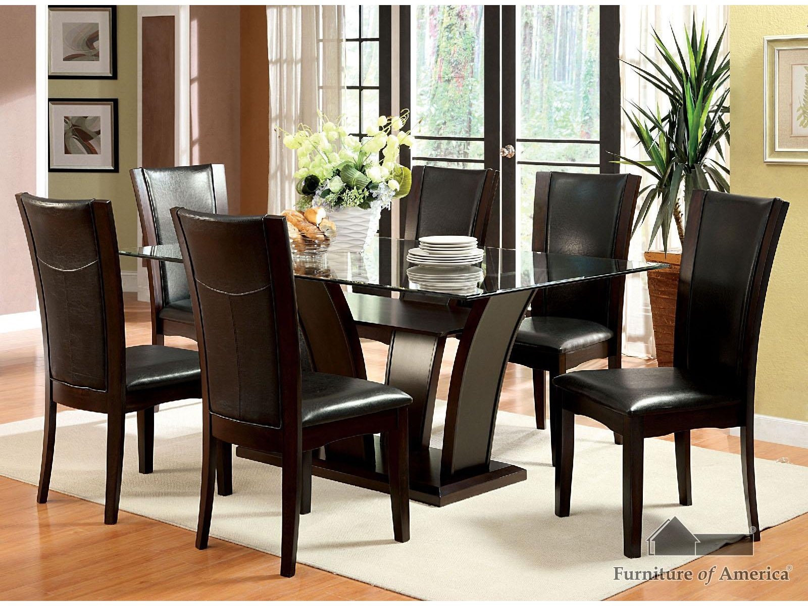 Manhattan Brown Cherry Glass Top Dining Table - Ornate Home