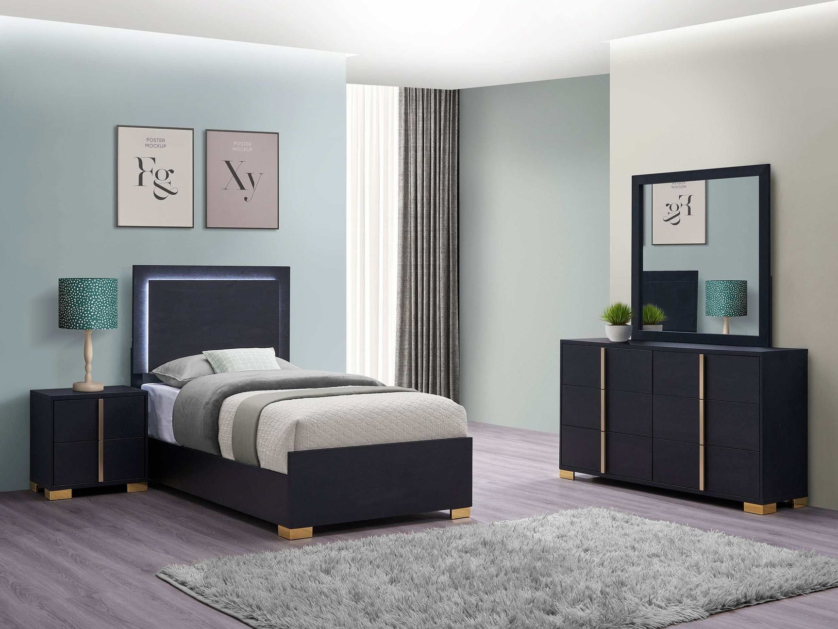 Marceline Black Twin Bed 4 Pc Set - Ornate Home
