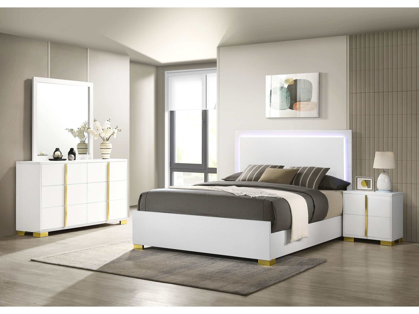 Marceline White Eastern King Bed 4 Pc Set - Ornate Home