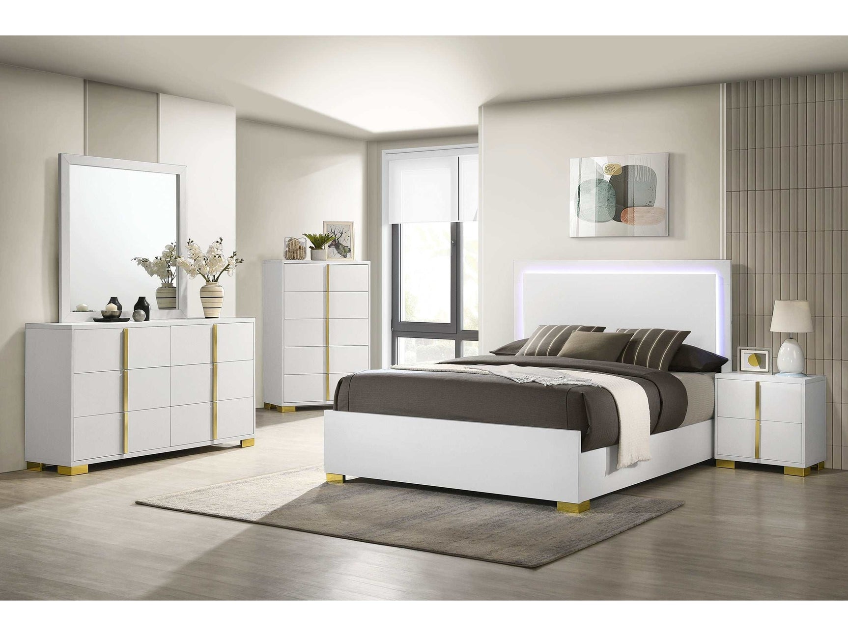 Marceline White Queen Bed 5 Pc Set - Ornate Home