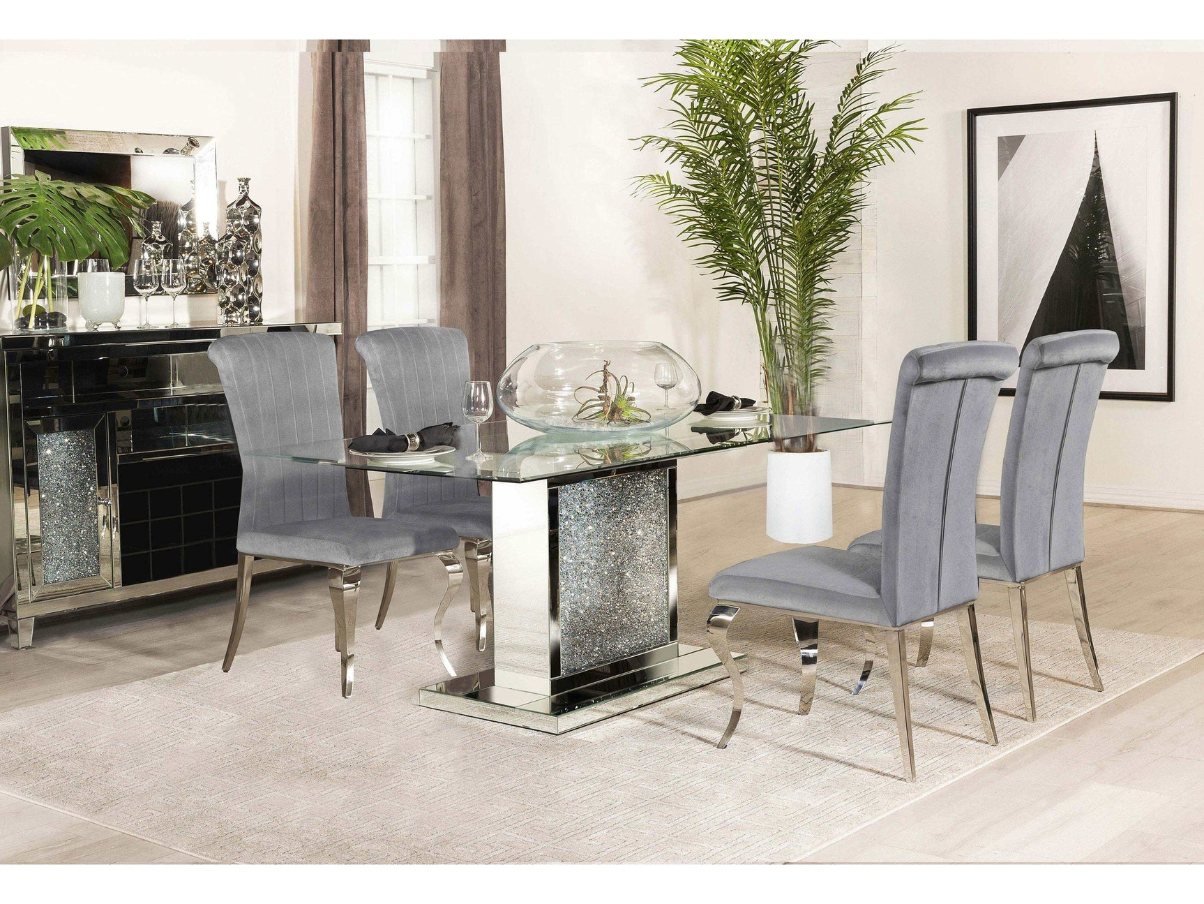 Marilyn Grey / Mirror 5 Pc Dining Set - Ornate Home