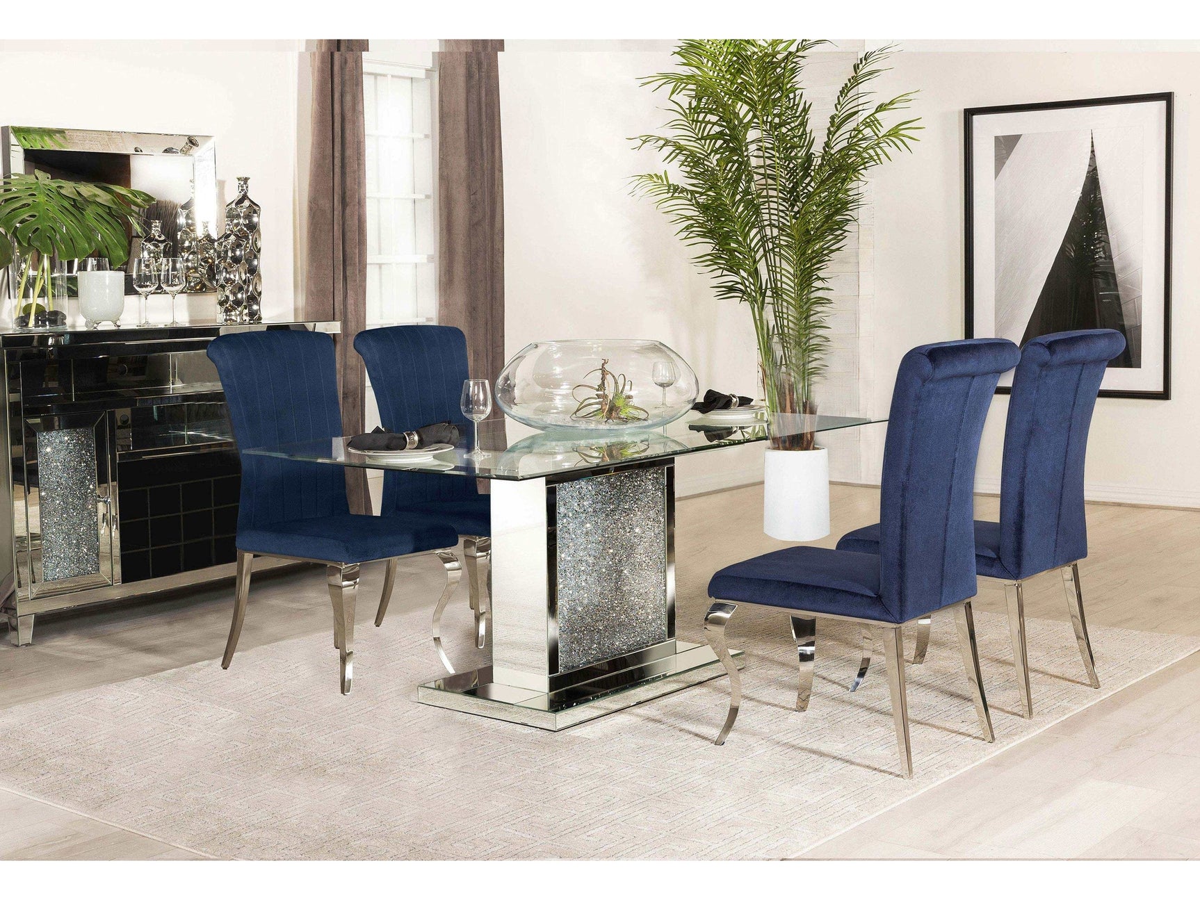 Marilyn Ink Blue / Mirror 5 Pc Dining Set - Ornate Home